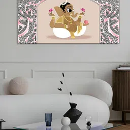 nestroots Grey & Pink Lord Ganesha Printed Religious Canvas Painting Wall Art-image-31
