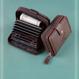 LAKSH Unisex Brown Leather Zip Detail Card Holder-picture-43