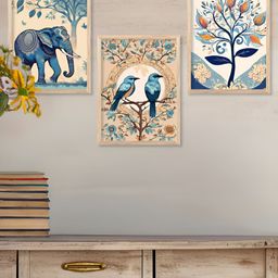 Kotart Brown & Blue 3 Pieces Birds And Animals Wooden Wall Arts-picture-22