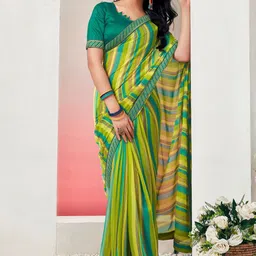 Styleveda Striped Zari Pure Georgette Block Print Saree-14