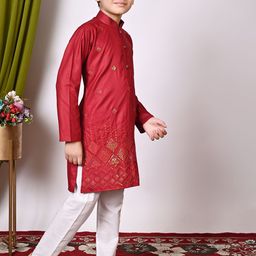 NFC CREATION Boys Embroidered Regular Sequinned Kurta with Pyjamas image 4