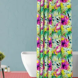 ArtzFolio Green & Pink Floral Printed Waterproof Shower Curtain-image-6