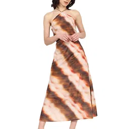 IKRASS Women Tie and Dye Dyed Halter Neck Fit & Flare Midi Dress-image-33