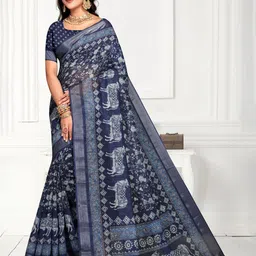 Fevinaa Ajrak Block Zari Linen Blend Block Print Saree-12