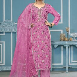 MANVAA Floral Embroidered Beads & Stones Organza Unstitched Dress Material-image-32