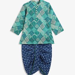 Campana Boys Geometric Printed Mandarin Collar Straight Pure Cotton Kurta with Dhoti Pants-19