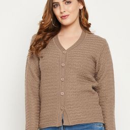 Zigo Women Self Design Cable Knit Crop Cardigan-image-5