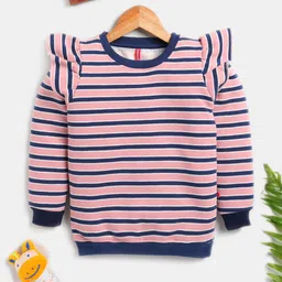Here&Now X Game Begins Girls Striped Pure Cotton Sweatshirt with Ruffles-image-51