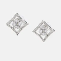 Anouk Silver Plated Cubic Zirconia Studded Square Shaped Studs image 2