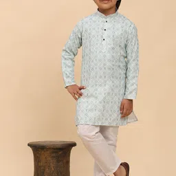 Pro-Ethic STYLE DEVELOPER Boys Floral Printed Mandarin Collar Pure Cotton Kurta & Trousers-99