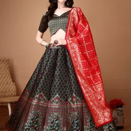 JULEE Ready to Wear Art Silk Jacquard Lehenga & Unstitched Blouse With Dupatta-image-78