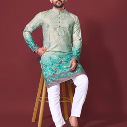 BALAJI CREATION Men Lime Green Jacquard Kurtas-picture-27