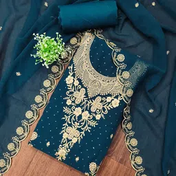 Rangtulika Ethnics Floral Embroidered Sequinned Soft Georgette Unstitched Dress Material-image-18