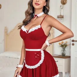 GuSo Shopee Women Maroon Net Baby Dolls-picture-10