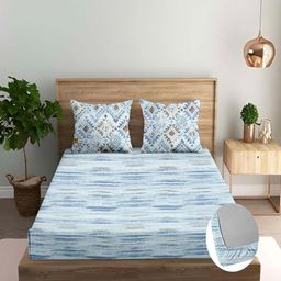 Trance Home Linen Blue Printed 180 TC King Bedsheet Sets - 1.83 m x 1.52 m-image-26