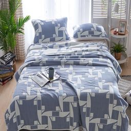 JC HOME Blue & White Geometric AC Room 400 GSM Single Bed Quilt-image-72