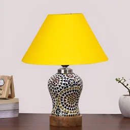 Aura Conical Yellow & White Printed Glass Frustum Shaped Table Lamp-3