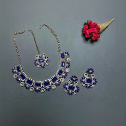 VATSALYA creation Alloy Gold- plated Blue Jewellery Set-51