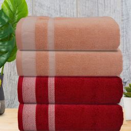 Aura Maroon & Peach-Coloured 4 Striped Cotton 400 GSM Bath Towel-8