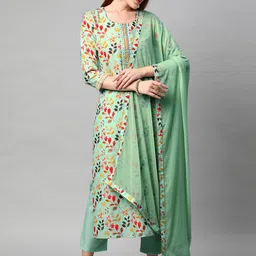 GoSriKi Women Floral Printed Regular Kurta with Trousers & With Dupatta-image-74