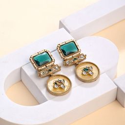 Anvik Gold Plated Artificial Stones Studded And Beaded Contemporary Drop Earrings-0