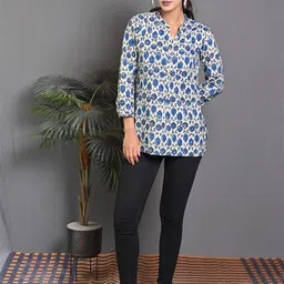 Earthwear Floral Printed Mandarin Collar Cotton Straight Kurta-picture-56