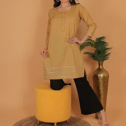Trendzmy Gotta Patti Cotton Round Neck Straight Kurta-image-84