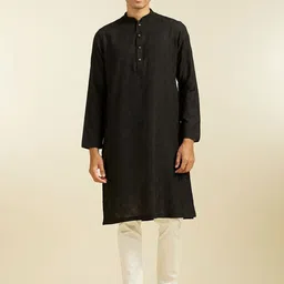 Diwas by Manyavar Checked Woven Design Mandarin Collar Straight Kurta-picture-56