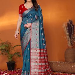 vj fashion Paisley Zari Linen Blend Saree-image-67