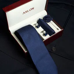 AXLON Men Micro Dotted Tie Pocket Square Cufflink & Flower Pin Accessory Gift Set-11
