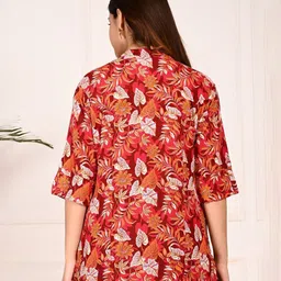 GUDWEARS Print Mandarin Collar Roll-Up Sleeves Top image 4