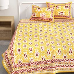 Adwitiya Yellow & White Floral 300 TC Pure Cotton Queen Bedsheet Set-image-29