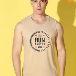 WOOSTRO Pack Of 2 Printed Combed Cotton Gym Vests VWS26(RUN RUST)(PLAIN MUSTARD)-image-3
