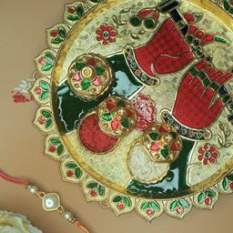 Anouk Beaded Rakhi With Pooja Thali & Roli Chawal & Greetings Card-image-75