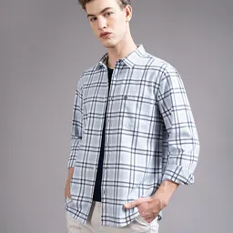 British Club Tartan Checks Spread Collar Cotton Smart Slim Fit Casual Shirt-picture-32
