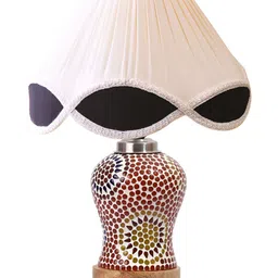 Devansh White Printed Wood Frusturical Shaped Table Lamp image 2