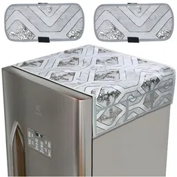 Dakshya Industries Grey & White 3 Pieces Printed Refrigerator Cover With Handle Covers-image-74
