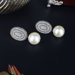StyleCast Silver-Plated Rhinestone Studded Spherical Drop Earrings-image-91