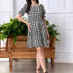 BAESD Women Checked Printed Fit & Flare Dress-image-48