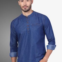 D Finish Men Thread Work Indigo Denim Kurta-image-90