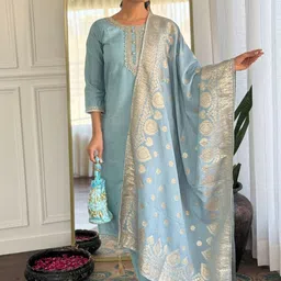 KALINI Women Woven Design Embroidered Kurta with Trousers & Dupatta-22