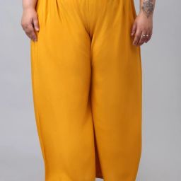 Women Flared Yellow Viscose Rayon Trousers-image-13
