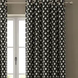 Beige Geometric Poly Cotton 7 Ft Semisheer Eyelet Door Curtains (Set of 2) by GM Fabrics-picture-46