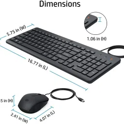 HP 150 Wired Keyboard and Optical Mouse Combo with 1600 DPI - (240J7AA) Wired USB Standard Desktop Keyboard Compatible with Desktop, Laptop, Mac stand support,multimedia_keys image 4
