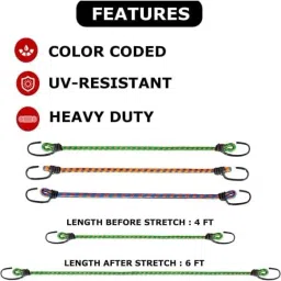 gami retails 6 FT CLOTHS DRYING ROPES | MULTI COLOUR | BUNGEE CORD | ROPES WITH HOOKES Multicolor image 2