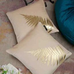 hosta homes Beige Velvet Floral 16X16 Inches Cushion Covers (Pack of 2)-picture-37