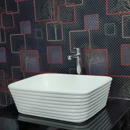 Table Top Premium Designer Ceramic Wash Basin(Bruno) (20*15*7.2) White Table Top Basin-image-38