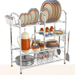 Dish Drainer Kitchen Rack Premium 4-Shelf Stainless Steel Utensil Rack | Kitchen Bartan Stand Dish Storage Steel-image-84