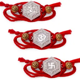 Religious OMSW-GA-COMBO-1PC Silver Rakhi Set-12