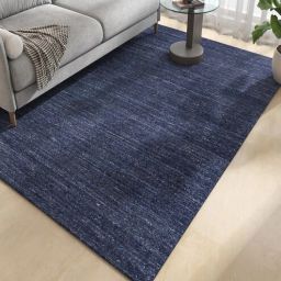 Blue Abstract Wool and Viscose 6 ft X 9 ft Hand Woven Carpet-image-49